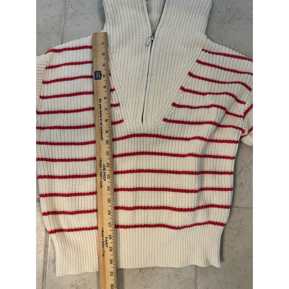 Z Supply Striped Quarter Zip Sweater Cream Red Ribbed Collar Knit XS - Picture 8 of 10